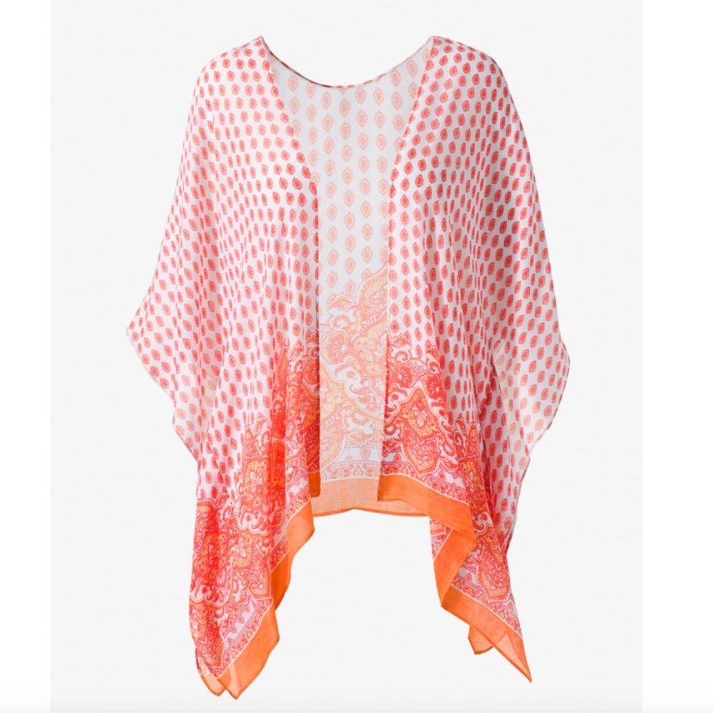 Chico's Coral and White Printed Poncho Top
